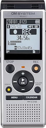 OM SYSTEM Olympus WS-882 Digital Voice Recorder, with Linear PCM/MP3 Recording Formats, USB Direct, 4gb Playback Speed and Volume Adjust, File Index, Erase Selected Files