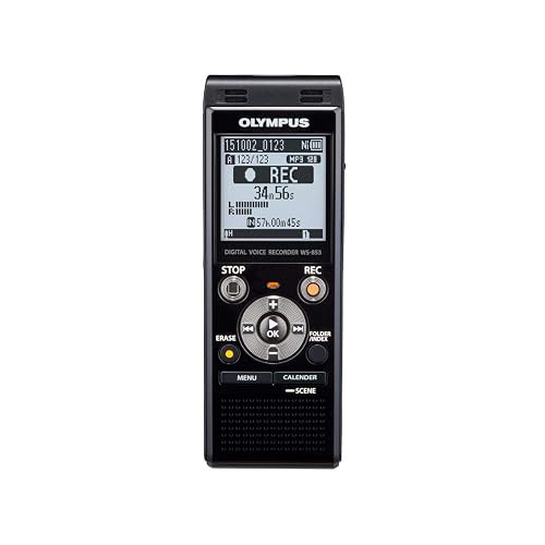 Olympus WS-853 Black Voice Recorder with True Stereo mic, 8GB, 110 Hours Battery Life, Voice Balance, Direct USB Connection, with MP3 File Format.