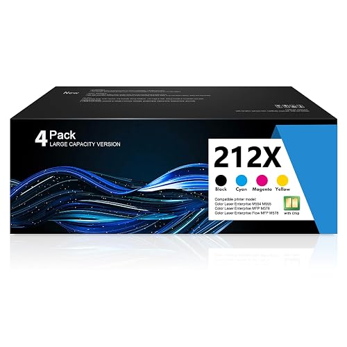 212X Toner Cartridges 4 Pack High Yield Replacement for HP 212X W2120X | W2121X W2123X W2122X 212A Compatible with Color Laser Enterprise M554dn M555dn M555x M578dn M578f M578c M578z (with Chip)