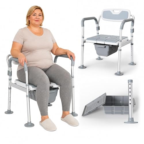 FUSHIDE Bariatric Commode Chair 3-in-1, 400lbs Heavy Duty, Aluminum | Adjustable Width (19.69''–22.83'') & Height (27.95''–33.07''), Commode with 7.6QT Sliding Bucket for Seniors and Disabled