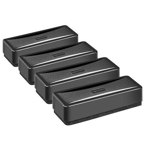 Amazon Basics Dry-Erase Whiteboard Erasers with Soft Pile, for School, Office, Home, and Classroom, Black, 4-Pack