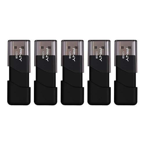 PNY 128GB Attaché 3 USB 2.0 Flash Drive 5-Pack | Durable, Lightweight, Sliding Collar Design, Key Loop for Easy Carry, Essential Mobile Storage for Work & School, Black
