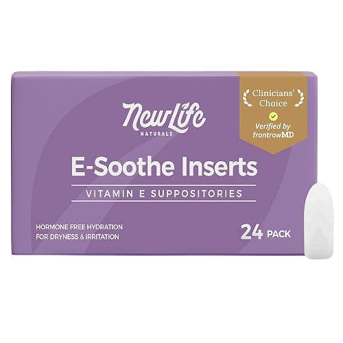 NewLife Naturals Vitamin E Vaginal Suppositories 38IU ESoothe - Moisture & Hydration Support - All Natural Estrogen Free Feminine Care - 24 Inserts