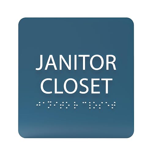 ADA CENTRAL SIGNS - 6" X6" Janitor Closet Sign - ADA Compliant Tactile Graphics Grade 2 Braille Text Acrylic Wall Signs - Janitorial, Custodian, Sanitation, Maintenance, Cleaning Supplies Door Sign