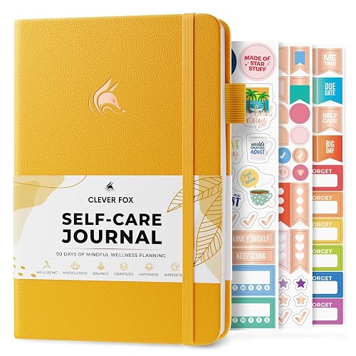 Clever Fox Self-Care Journal for Women, Daily Planner 5.8x8.3 Amber Yellow | 3-month mental health journal, habit tracker, wellness journaling supplies for women & teen girls, gratitude & mood log