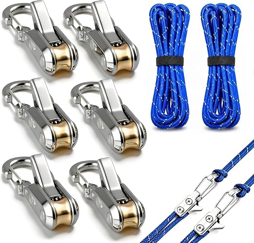 6-Pack Paracord Adjusters,Rope Tightening Tool & Tensioner,Rope with Roller Tensioner Heavy-Duty Tie Down for Camping, Tarps, Guy Lines, Boating, Cargo Bundling, & Outdoor Gear