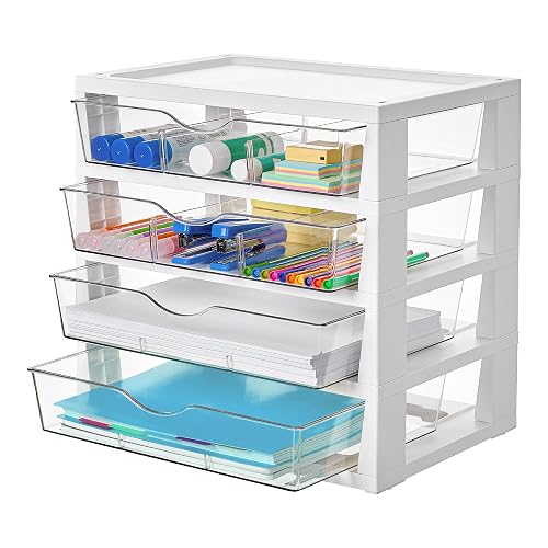 Vtopmart Clear Desktop Organizer, 4-Tier Drawer Storage with Dividers