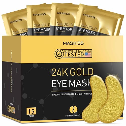 Maskiss 24K Gold Under Eye Patches (15 Pairs), Eye Mask, Collagen Skin Care Products, Eye Patches for Puffy Eyes, Eye Masks for Dark Circles and Puffiness