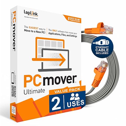Laplink PCmover Ultimate 11 - Migration of your Applications, Files and Settings from an Old PC to a New PC - Data Transfer Software - With Optional High Speed Ethernet Cable - 2 Licenses