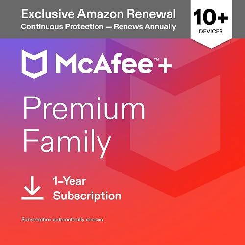 McAfee+ Premium Family 2027 Antivirus Software, 10+ Devices | Auto-Renews | Exclusive Amazon renewal includes VPN, text, email and video scam protection, identity monitoring and password manager