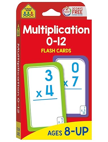 School Zone Multiplication 0-12 Flash Cards: 56 Math Cards, 3rd Grade, 4th Grade, Elementary Math, Multiplication Facts, Common Core, Ages 8+