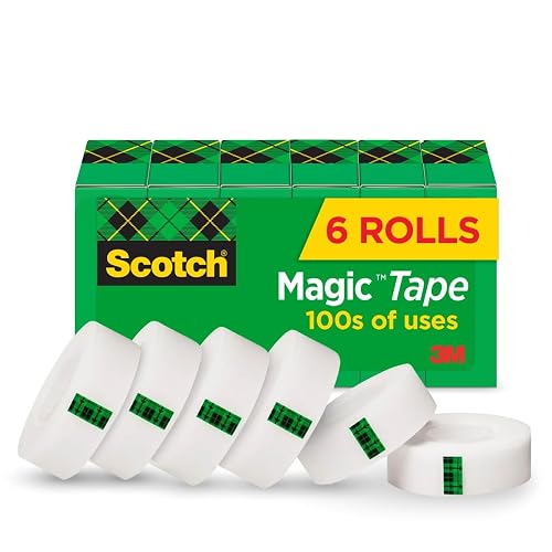 Scotch Magic Tape, 3/4 in x 1000 in, 1 in Core, 6 Tape Refills | Invisible Tape, 100s of Uses for Home, Office Supplies, School Supplies for Teachers, Labeling, Repairs and Everyday Projects