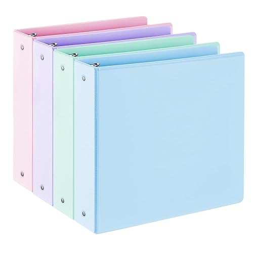 2'' 3-Ring-Binder with Pockets, 450 Sheets Capacity, 2 inch Binders fits 11" x 8.5" US Letter Size, Assorted 4 Pastel Colors - Ideal for School, Office, and Home Use (2 inch)