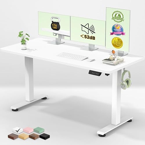 Veken 55 Inch Large Electric Standing Desk, Gaming Table, White | Height Adjustable Sit Stand Up Computer Tables for Home Office, Study , Writing, Suit students, employees and group work