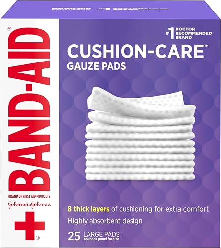 BAND-AID Brand Absorbent Cushion Care Sterile Square Gauze Pads for First Aid Protection of Minor Cuts, Scrapes & Burns, Non-Adhesive, Wound Care Dressing Pads, Large, 4 in x 4 in (Pack of 125)