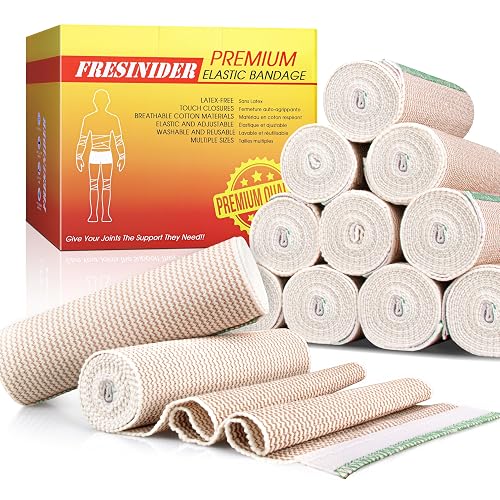 FRESINIDER Premium Elastic Bandage Wrap 6 Inch, 12 Pack, Hook and Loop | Extra-Wide 6-Inch Cotton Compression Wrap for Thigh, Shoulder and Large Leg; Twelve Rolls for Clinics and Family First Aid.