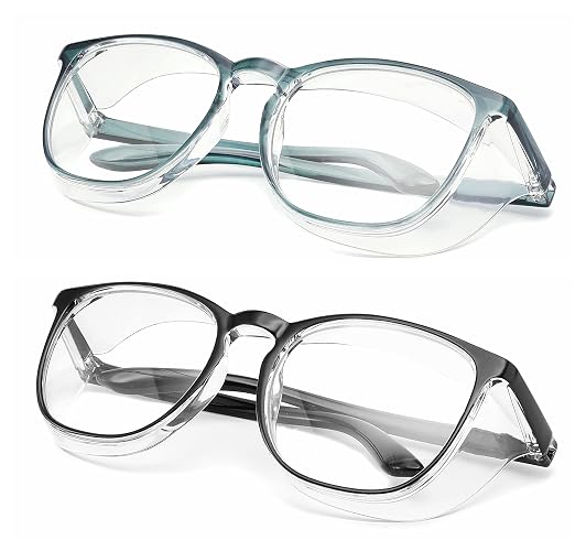 Alsenor Safety Glasses Anti Fog Goggles Protective Eyewear Blue Light Blocking Anti Dust UV Protection Glasses For Men Women (2 Pack (New Blue + Black))