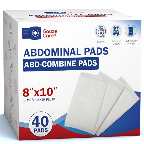 GauzeCare Sterile Abdominal- ABD Combine Pads| 40-Pack, 8x10 Inches| Extra Absorbent & Thick, Individually Wrapped Wound Dressing, First Aid Pads| Surgical-Grade, Nonstick- for Heavy Leakage, Post Op