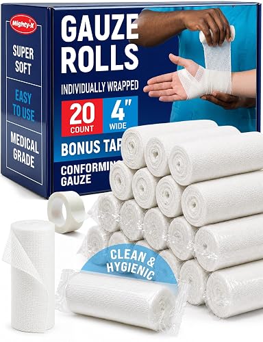 Medical Gauze Rolls – 20pk – 4"x4.1yd – Soft and Breathable Gauze Bandage | Latex-Free Premium Individually Wrapped Bandages Easy to Use - First Aid Conforming Stretch Gauze for Wound Care Mummy Wrap