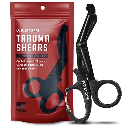 EVERLIT Trauma Shears Black Titanium Coated Non-Stick Blades Stainless Steel Bandage Medical Scissors for EMT EMS Doctor and Nurses (6" Compact, 1 Pair)