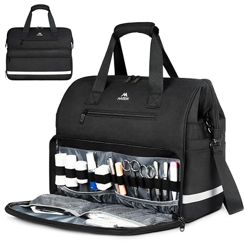 MATEIN Medical Bag, Large Sturdy Nurse Doctor Bag with Multi-Compartment | Water-Resistant, Nonslip Bottom, Detachable Dividers, Clinical Bag, Home Health Nurse Bag, for Nursing & Home Visits, Black