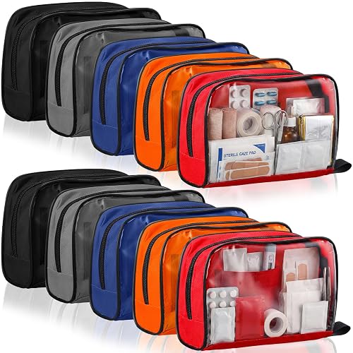 Sosation 10 Pcs 5 Colors First Aid Kit Bag Empty Emergency Medical Kit | Clear Window Zippered, 8.7 X 3 X 5.1 Inch for First Aid Accessories, Home Outdoor Car Travel Emergency Supplies
