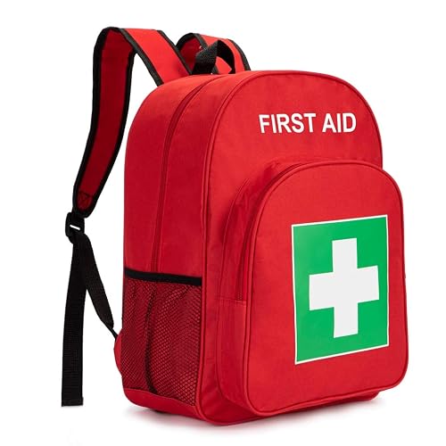 Jipemtra Red Emergency Bag First Aid Backpack Empty Medical Treatment First Responder Trauma Bags for Camping Cycling Hiking Daycare Outdoors (Red)