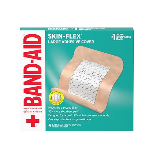 BAND-AID Skin-Flex Adhesive Bandages, Large Size, 6 Count | Flexible Protection, Sterile Wound Care for Minor Cuts, Scrapes & Burns, First Aid Kit Essential, Comfortable Fabric