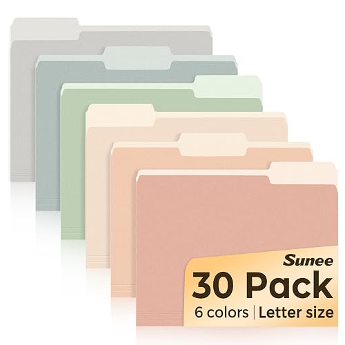 SUNEE File Folders, 30 Pack Manilla Folders 8.5 x 11, Colored File Folders Home Office School Supplies for Documents Files Paper,6 Pastel Colors