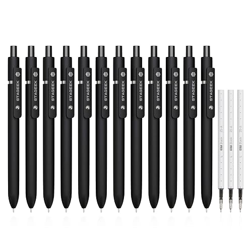 STAGEEK Black Gel Pens GX3, 12Pcs Fine Point Smooth Writing Pens with 3 Extra Refills, Quick Dry Black Ink Pens for Journaling, Office, Note Taking, School Supplies, Nurse Aesthetic(Black)
