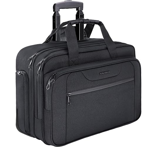 KROSER 17.3 Inch Rolling Laptop Computer Bag,Wheeled Briefcase，Roller case | Multi-compartments,silent wheels, fits airline overhead bins for overnight business trips