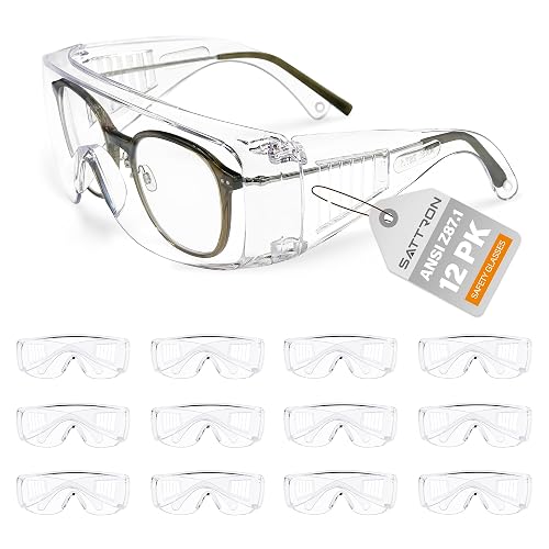 Clear Safety Glasses Over Eyeglasses 12 PACK ANSI Z87.1 Impact Resistant Wide Vision Fits Over Most Prescription Glasses Dust/Chemical Splash Proof Lightweight Protective Eyewear for Men Women