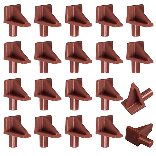 Jamiikury 50pcs Brown Shelf Pegs, 5mm Plastic Shelf Pins Shelf Support Pins, Cabinet Shelf Clips Shelf Holder Pins for Bookcase Cabinets Shelves Cupboard