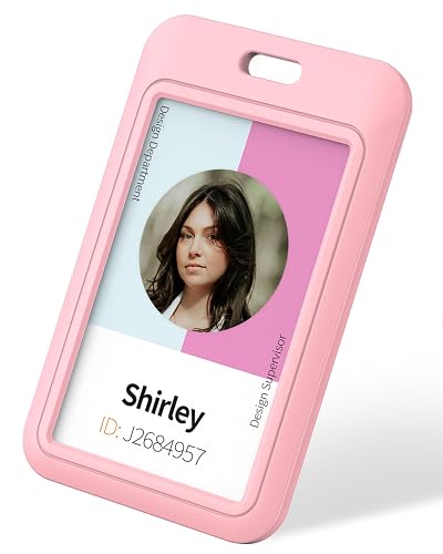 Uniclife 1 Pack Sliding ID Badge Holder Pink Hard Vertical Plastic Card Case Protector Pouch with Clear Window for Office School ID Credit Cards Proximity Key Cards Driver’s Licenses and Passes
