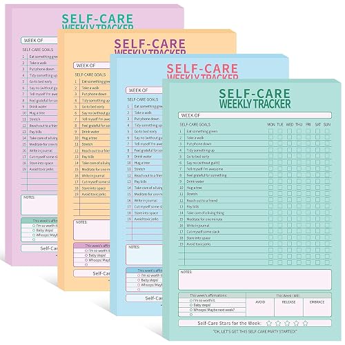 Cholemy 4 Pcs Weekly Tracker Pad Checklist Notepad 240 Sheet, Self Care | 6 x 9 Inch, 4 Colors, Self Care Schedule Planner, Weekly Routine Checklist, for Organizing Goals Mental Health Prep Plan