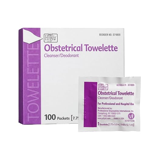 Hygea Obstetrical Towelette, Postpartum Care, Feminine Personal Cleansing Wipe With Benzalkonium Chloride, Individually Wrapped, 100 Wipes Per Box