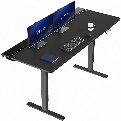 VIVO Black 71 x 30 in Standing Desk, DESK-KIT-1B6-P3B-71 | Electric, Holds 220 lbs, Sit Stand, Height Adjustable, Cable Tray, Full-Size Mouse Pad, Office Furniture, Black Frame