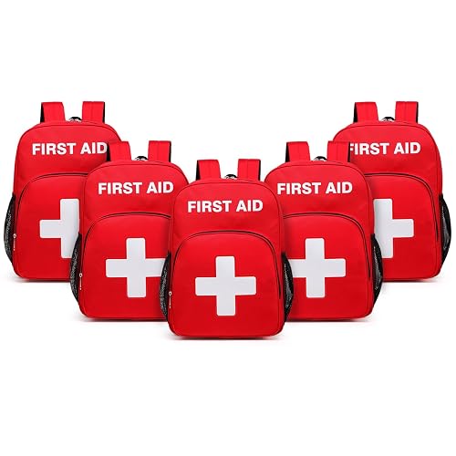 Gatycallaty First Aid Backpack Emergency Medical Empty Waterproof Survival First Responder Trauma Bag Travel Home Outdoor (Red, Pack of 5)