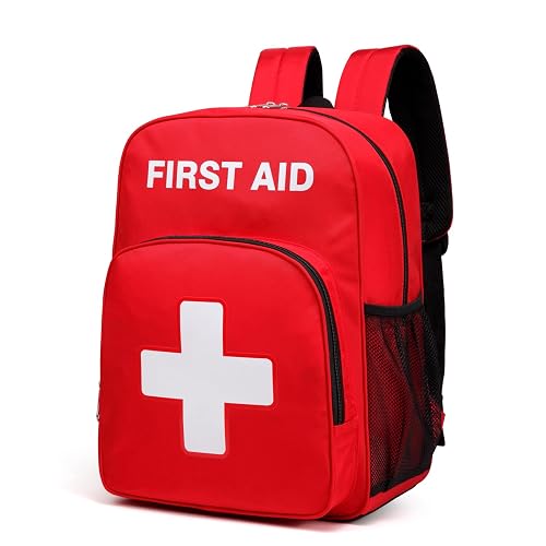 Gatycallaty First Aid Backpack Emergency Medical Empty Waterproof Survival First Responder Trauma Bag Travel Home Outdoor (Red)