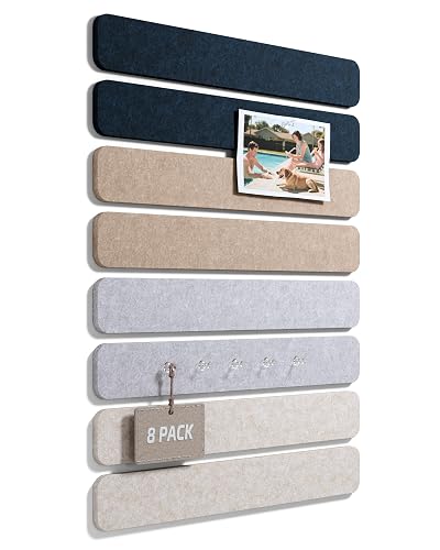 Fluxynara 8 Pack Cork Boards Alternative for Walls, 13"x2" Felt Wall Panel | Bulletin Board Strip with Push Pins and Adhesive Tabs for Photos, Notes and Decor in Bedroom, Doors, Home Office or Studios