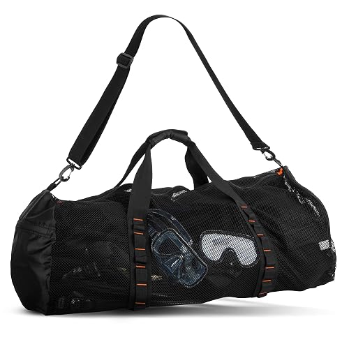 Fitdom 90L 29" Large Mesh Duffle Bag for Scuba, Snorkeling & Water Sports | Quick Dry Mesh, 30 lb Capacity, Water Resistant Pocket & Reinforced Panels for Swimming, Diving, Beach, Pool & Travel Gear