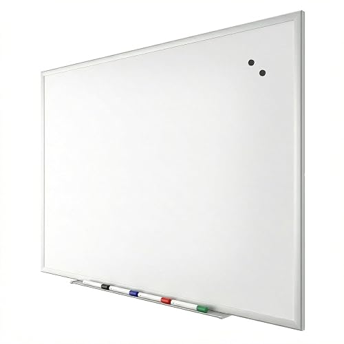 TRU RED Steel Magnetic Whiteboard, 4 ft x 3 ft, Satin Frame | Wall-mounted dry erase board includes 4 multicolor markers for offices or classrooms.