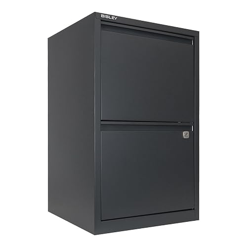 Bisley 2-Drawer Flush Front Vertical File Cabinet - Anthracite Grey | 2 Hanging File Drawers, Powder-Coated Steel, Locking Drawers