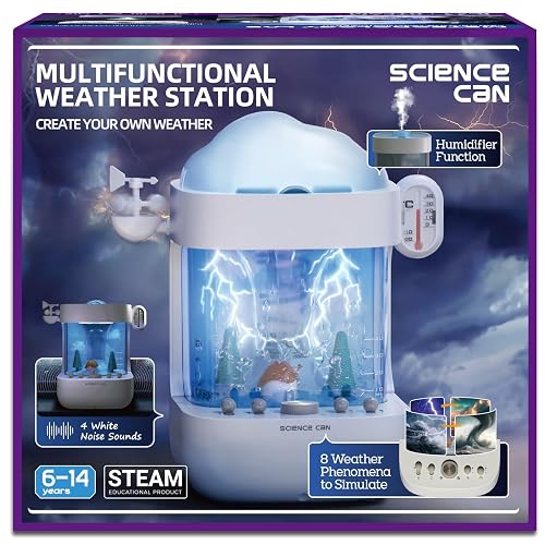Science Can 3-in-1 Weather Station Toy for Kids, STEM Kits for Kids Age 6-8 | Educational Science Kits, 8 Predefined Weather Experiments, Humidifier/White Noise Mode, Gifts for 6 7 8 9 10 Year Old Girls