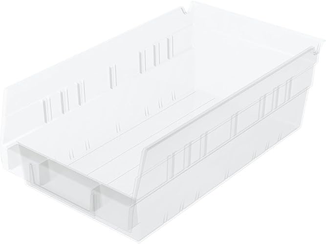 Akro-Mils 30130 Heavy Duty Plastic Shelf Bins, 12"x 6.5"x 4", Clear, 12-Pk | Heavy Duty Nesting Storage Bins for Garage, Closet, Refrigerator, Kitchen, Cabinet, Drawer Organization, Pantry Organization