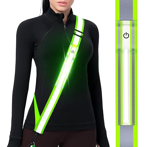 Fokia Kunbio LED Reflective Running Gear High Visibility Reflective Belt Sash with Armband for Walking at Night,Adjustable Running Safety Gear Light Up Running Belt for Runners Walkers Men Women