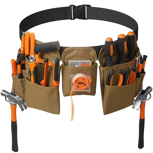 KOYYTO 19 Pocket Tool Belts with Quick Release Buckle, Adjustable Utility Belt,Work Apron for Men and Women,for Garden,Electrician,Carpenter,Construction,Gifts(Khaki)
