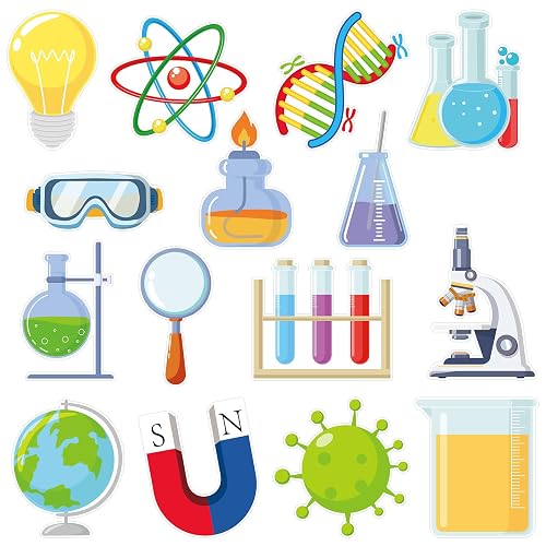 45Pcs Science Cutouts Scientist Bulletin Board Set Science Project Board Decor Chemistry Laboratory Paper Cutouts for Classroom School Wall Decoration