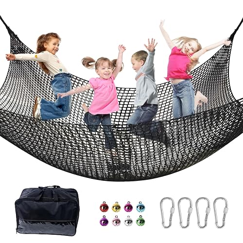 LPIW Climbing Net for Kids - 9.9FT x 9.9FT Double Layers Heavy Duty Playground Safety Net, Climbing Cargo Net for Tree House Tree Fort, Back Yard, Jungle Gyms, Monkey Bar Security Mesh（Black）
