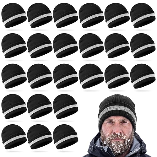 Tarpop Safety Beanie Bulk Reflective Beanie Knit Hat | High Visibility Hat, Winter Unisex Cap, Reflective Stripe, for Running Biking Guard, Warm Outdoor Night Visibility Safety